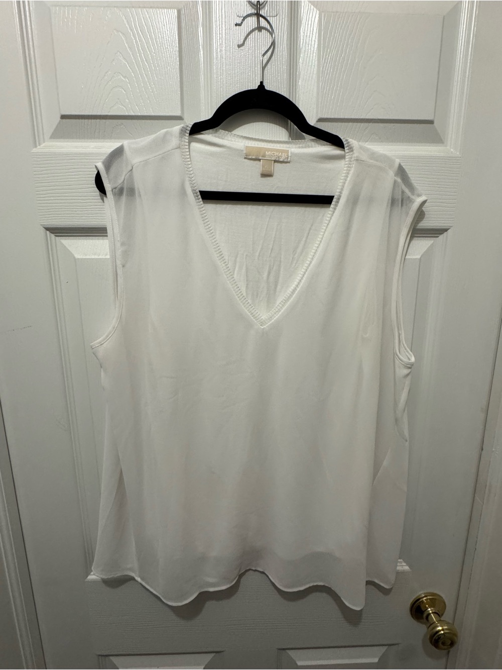 Michael Kors White V-Neck Sleeveless Chiffon Camisole sz xl